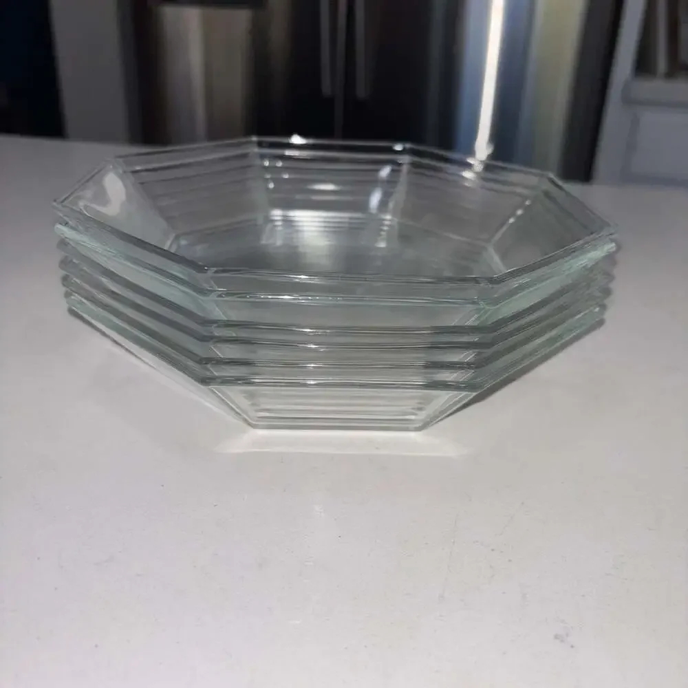 Vintage Arcoroc Octime Clear Glass Octagonal Soup Bowls 7.5” (6)